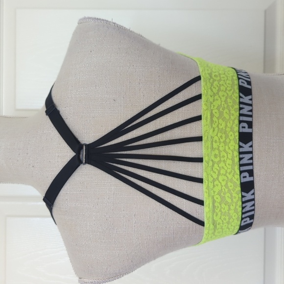 Victorias Secret Pink Push-up Pigeomant Chartreuse Yellow Razorback Bra - Picture 3 of 7